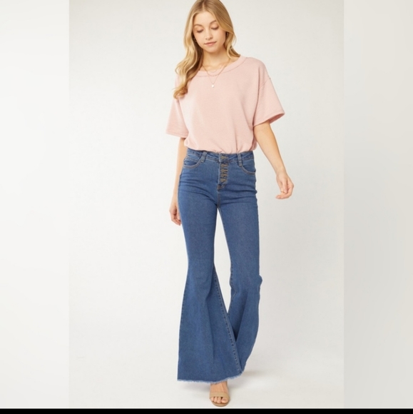 High Waist Bell Bottom Flare Denim Jeans - Picture 3 of 6